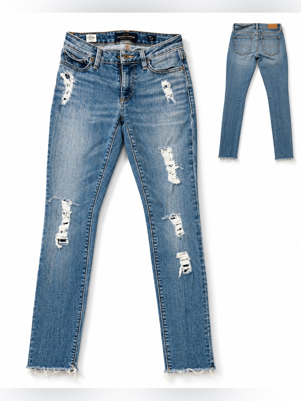 Lucky Brand Sasha Super Skinny Jeans 00/24 Distressed Light Wash Raw Hem